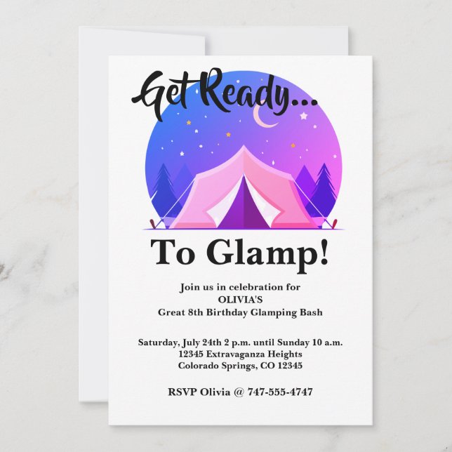Convite de Aniversário de Acampamento para Meninas (Frente)