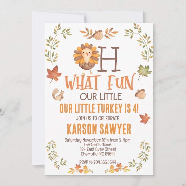 Convite de aniversário de Ação de Graças da Turqui (Frente)
