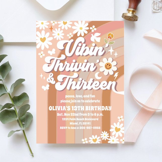 Convite de Aniversário de Adolescente Retro Daisy (Criador carregado)