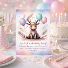 Convite de aniversário de adorável filhote de alce