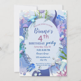 Convite de aniversário de águas-vivas sob o mar