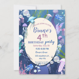 Convite de aniversário de águas-vivas sob o mar