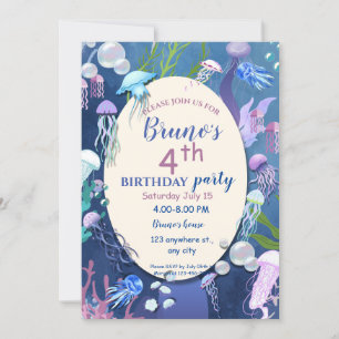 Convite de aniversário de águas-vivas sob o mar