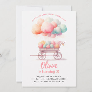 Convite de aniversário de algodão doce