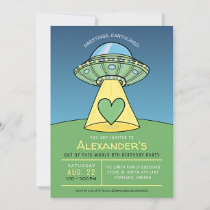 Convite de Aniversário de Alienígena OVNI Verde
