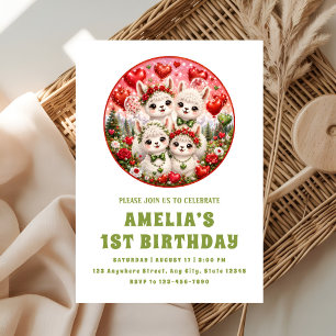 Convite de Aniversário de Alpaca com Brilho Verde