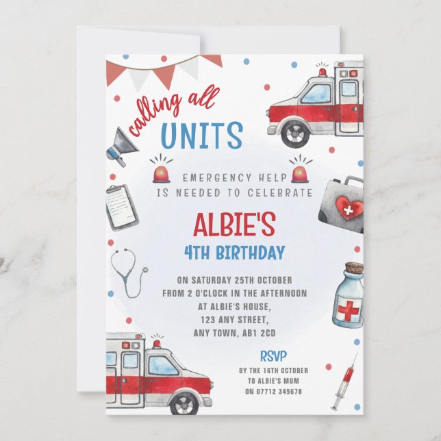 Convite de Aniversário de Ambulância para Socorris (Frente)
