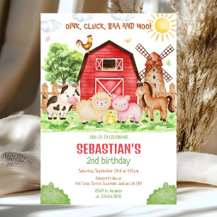 Convite de Aniversário de Animais da Fazenda