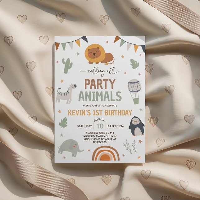 Convite de Aniversário de Animais da Festa Boho Sa (Criador carregado)