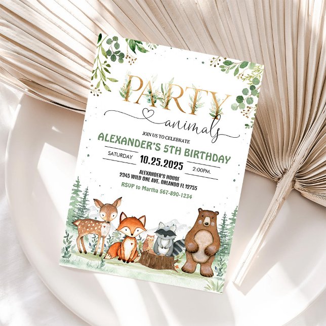Convite de Aniversário de Animais da Floresta Silv (Criador carregado)