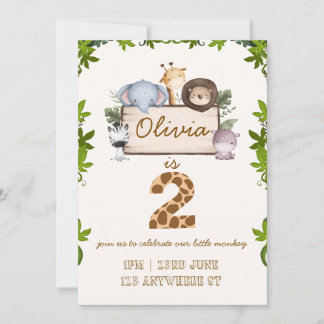 Convite de Aniversário de Animais da Selva Fofos