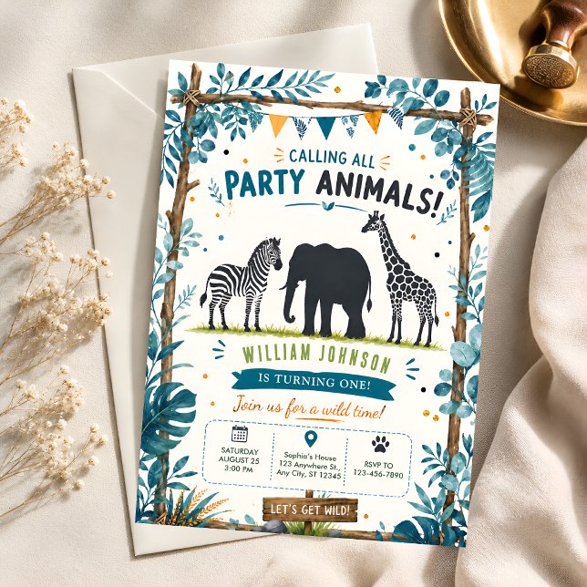 Convite de Aniversário de Animais da Selva Safari (Criador carregado)