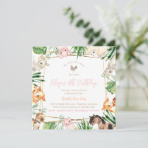 Convite de aniversário de animais de exploração