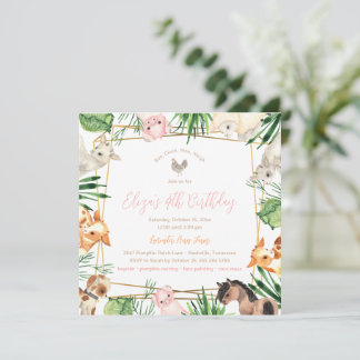 Convite de aniversário de animais de exploração