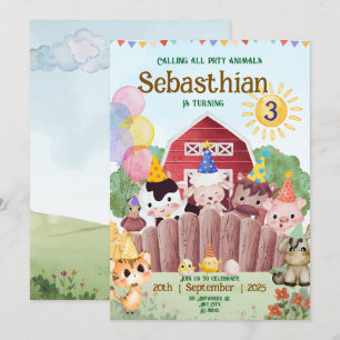 Convite de aniversário de Animais de Exploração Pe