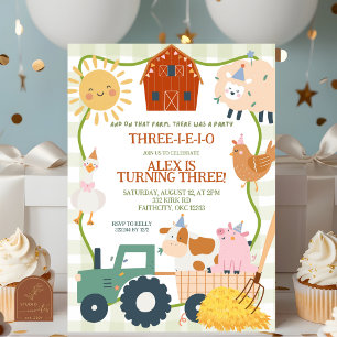 Convite de aniversário de animais de fazenda fofos