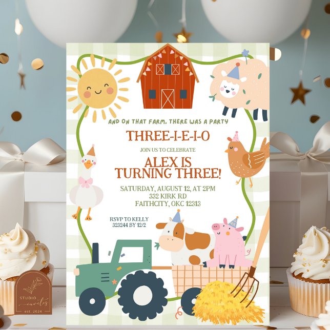 Convite de aniversário de animais de fazenda fofos (Criador carregado)