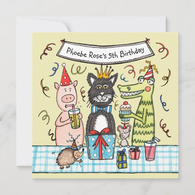 Convite de aniversário de Animais de Festa Persona (Frente)