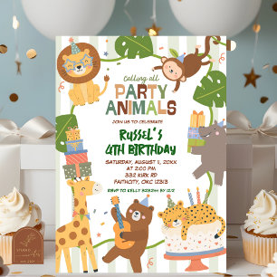 Convite de aniversário de animais de festa Safari