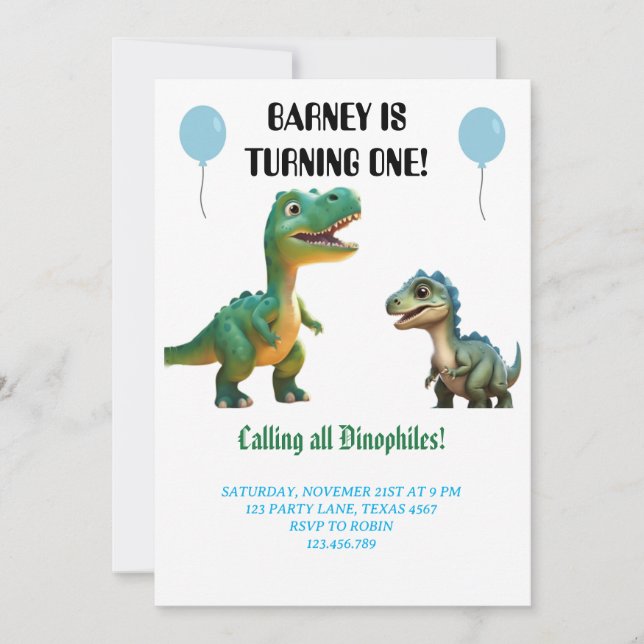 Convite de aniversário de Animais do Dinossauro Ci (Frente)