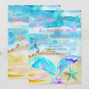 Convite de aniversário de animais do mar de aquare