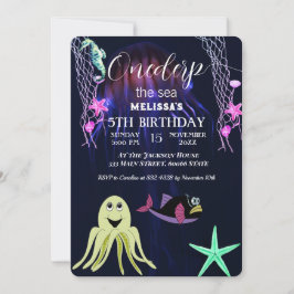 Convite de aniversário de animais do mar de aquare