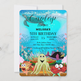 Convite de aniversário de animais do mar de aquare