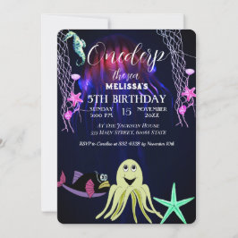 Convite de aniversário de animais do mar de aquare