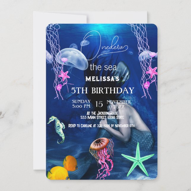 Convite de aniversário de animais do mar de aquare (Frente)