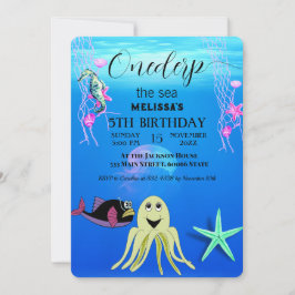 Convite de aniversário de animais do mar de aquare