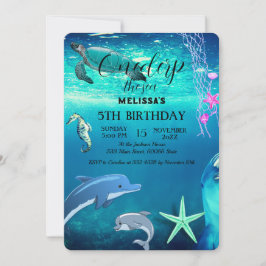 Convite de aniversário de animais do mar de aquare