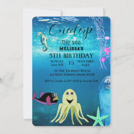 Convite de aniversário de animais do mar de aquare