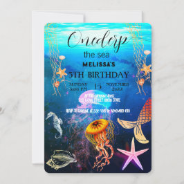 Convite de aniversário de animais do mar de aquare