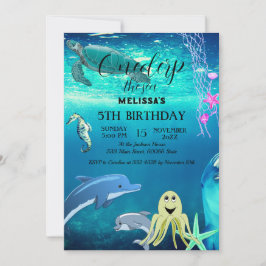 Convite de aniversário de animais do mar de aquare