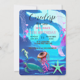 Convite de aniversário de animais do mar de aquare