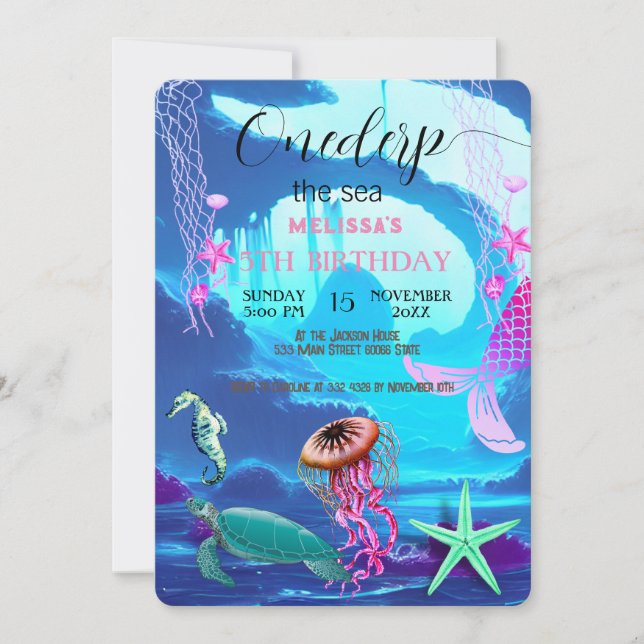Convite de aniversário de animais do mar de aquare (Frente)