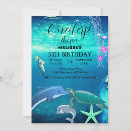 Convite de aniversário de animais do mar de aquare