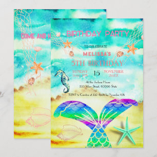 Convite de aniversário de animais do mar de aquare