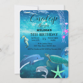 Convite de aniversário de animais do mar de aquare