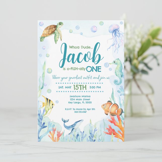 Convite de aniversário de animais do oceano submar (Em pé/Frente)