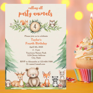 Convite de aniversário de Animais do Partido Woodl