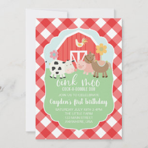 Convite de aniversário de animais fazendas com xad