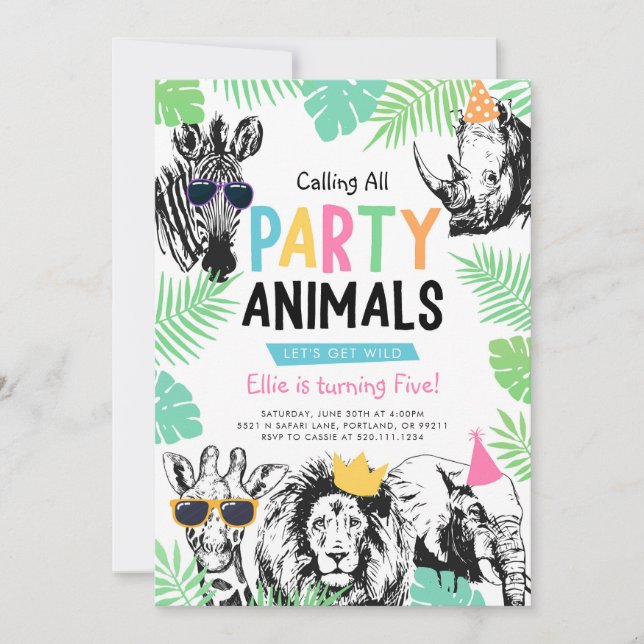 Convite de Aniversário de Animais para Festa Diver (Frente)