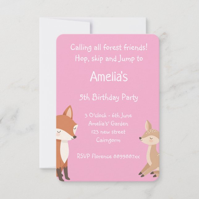 Convite de Aniversário de Animal da Floresta (Frente)