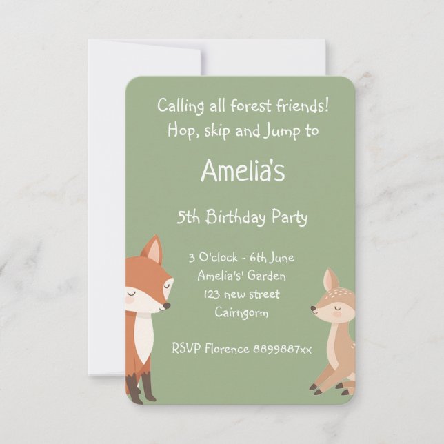 Convite de Aniversário de Animal da Floresta (Frente)