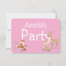 Convite de Aniversário de Animal da Floresta Rosa
