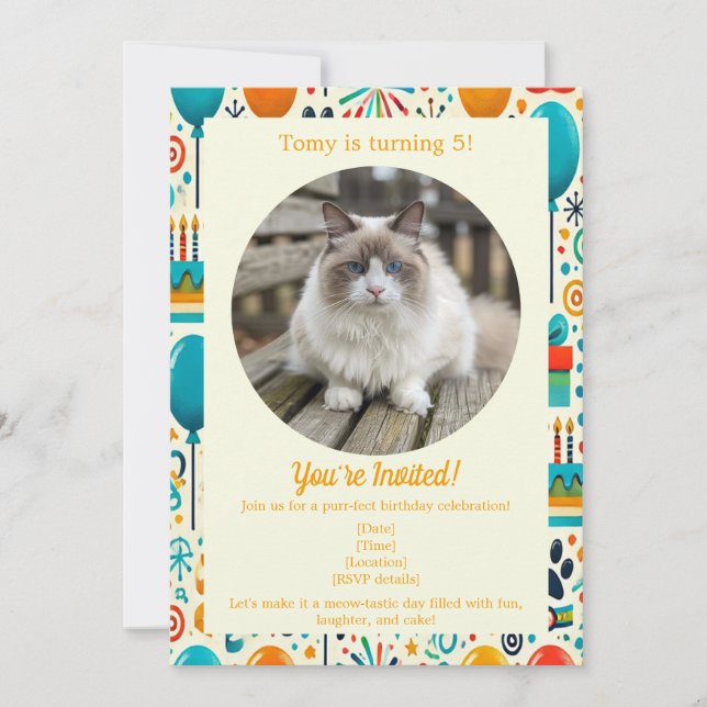 Convite de Aniversário de Animal de Estimação Pers (Frente)