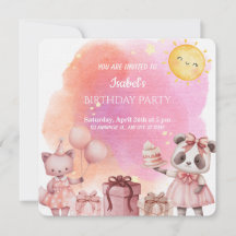 Convite de Aniversário de Animal de Pastel Doce