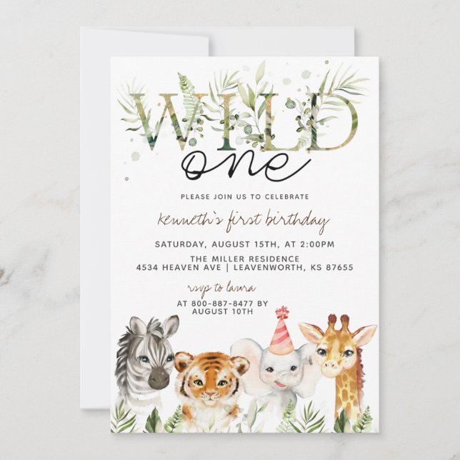 Convite de Aniversário de Animal do Zoológico Wild (Frente)