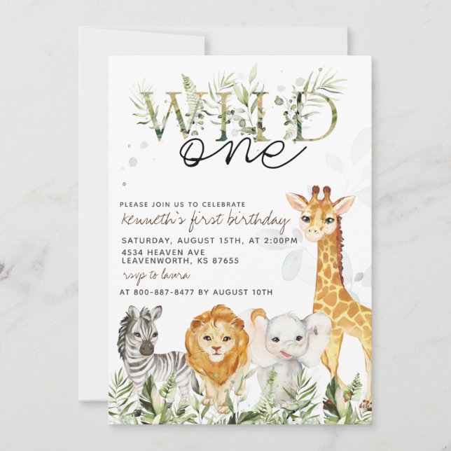 Convite de Aniversário de Animal do Zoológico Wild (Frente)
